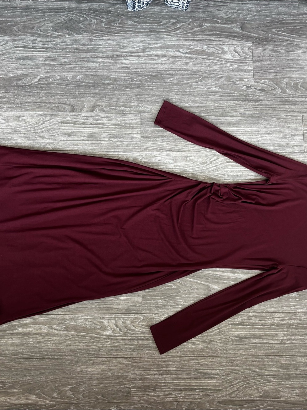 Commense Burgundy Twist-Front Long Sleeve Maxi Dress